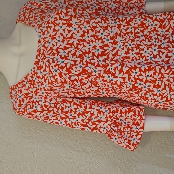 DRAPER JAMES Pink Coral White Hibiscus Floral Bell Sleeve Dress - Picture 4 of 10